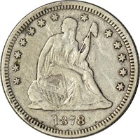 1878 SEATED LIBERTY QUARTER - VF, LIGHT CORROSION