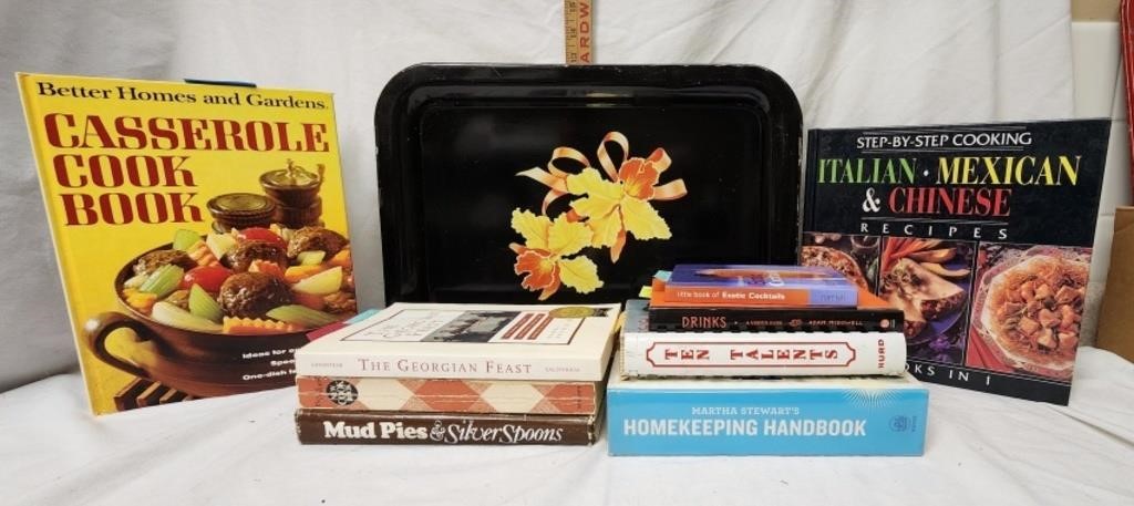 Cook Books & Vintage Service Trays