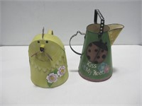 Two Vtg Metal Decorative Watering Cans Tallest 11"