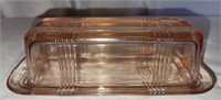 Pink depression glass butter dish