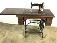 Early Hoosier Brand Treadle Sewing Machine Cabinet