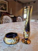 Czech Bohemian Glass Vase & Ashtray