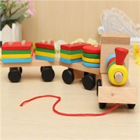 Wood Puzzle Train Toys Geometric Building Blocks