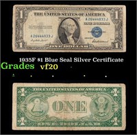 1935F $1 Blue Seal Silver Certificate Grades vf, v