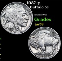 1937-p Buffalo Nickel 5c Grades Choice AU/BU Slide