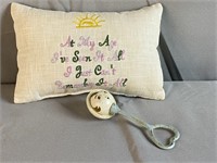 Vintage Baby Rattle and Accent Pillow