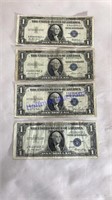 4- 1935 silver certificates $1.00 bills