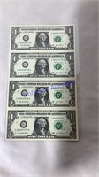 4 uncut dollar bills, 2003