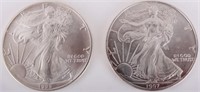 1995 1997 FINE SILVER AMERICAN EAGLE COINS - (2)