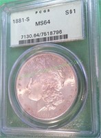 1881 s MS 64 PCGS Morgan Dollar- $116 CPG