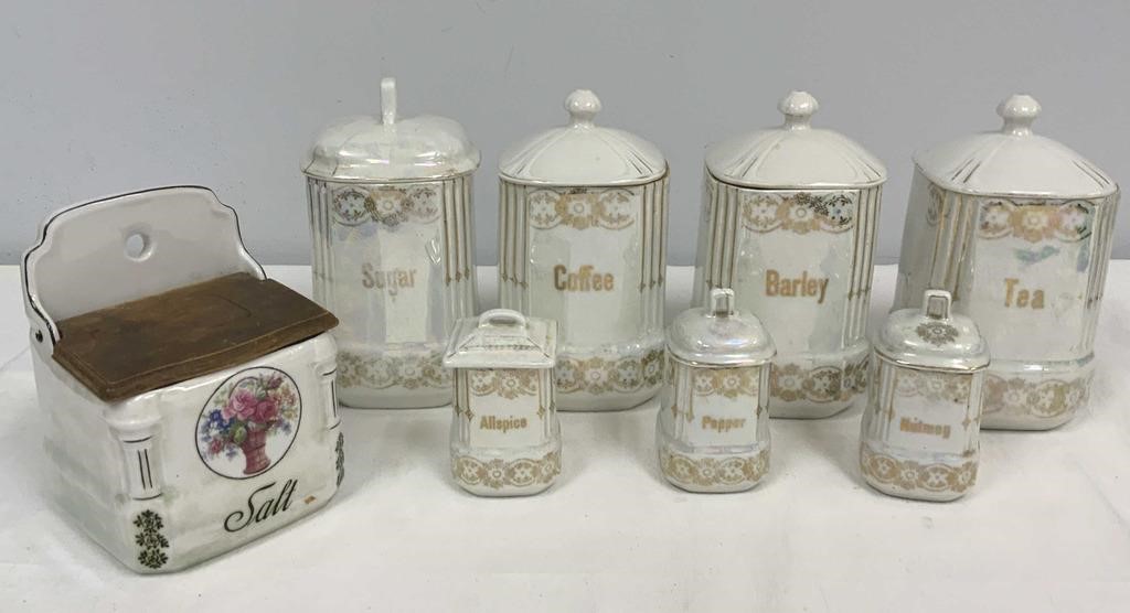 Bavaria Canister Set, Victoria China Salt Box