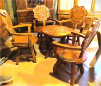 Solid Wood Carved Table and 4 Chairs