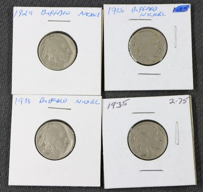 4 Buffalo Nickels: 1926, 1929, 1935, 1936