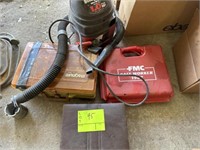 Lot of small shop vac, FMC Safe. Worker kit 1887,