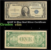 1935F $1 Blue Seal Silver Certificate Grades vf+