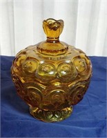Amber colored candy dish approx 6 inches tall