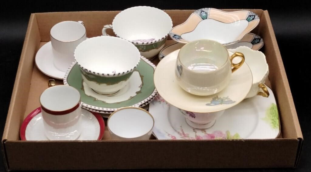 (E) Variety of China Tea Cups and Saucers.