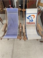 2 Vintage Sling Chairs Wood & Canvas