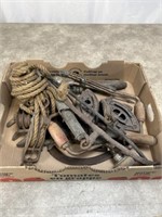 Assortment of metal primatives including pulleys,