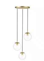 Zeno Globe 3-Light Brass Pendant with Clear Glass