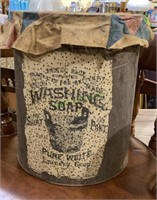 Vintage tin washing soap can repurposed as a