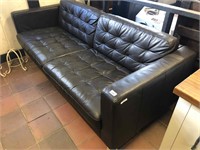 BLACK LEATHER 3 SEATER COUCH - 186CM