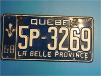 Plaque Immatriculation Québec 1968 Bleu