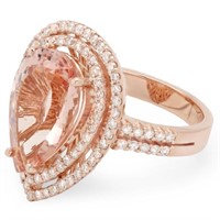 6.00ct Morganite & 1.00ct Diamond Ring 14K Gold