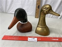 Decorative Wooden and Solid Brass Duck Heads