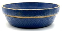 Antique Blue Stoneware Low Profile Rimmed Bowl