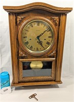 Vintage Mauthe Wall Clock W/ Key Untested