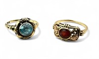 (2) Antique 10K Gold Rings w/ Garnet & Blue Zircon