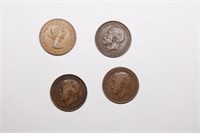 Group of 4 Coins, Great Britain Pennies, 1915, 191