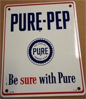 Pure Oil Pure-Pep Gas Pump Plate Porcelain Sign