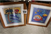 Pair of Mated & Framed Artwork 'Crayon Colored