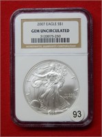 2007 American Eagle NGC GEM Unc 1 Ounce Silver