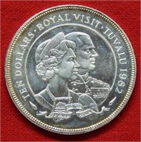 1982 Royal Visit Tuvala $10 Silver Commemorative