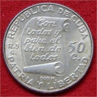 1953 Cuba Silver 50 Centavos