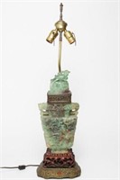 Chinese Carved Celadon Hardstone Urn Lamp