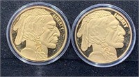 2 Gold Plated Proof Buffalo Replica Coins