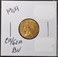 1909 $2.5 GOLD INDIAN CH/GEM BU