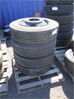 (4) 265/75R22.5 Tires on 10-Hole Steel Rims