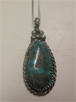 Vtg Navajo Sterling & Blue Diamond Turq. Necklace