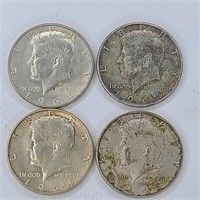 Four - 1964 Kennedy Half Dollars Silver