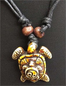 18" hand carved bone turtle pendant