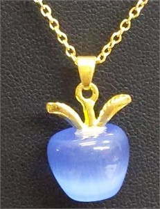8k stamped 18" necklace with blue apple pendant