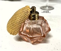Antique Pink Glass Perfume Bottle with Brass Atomi