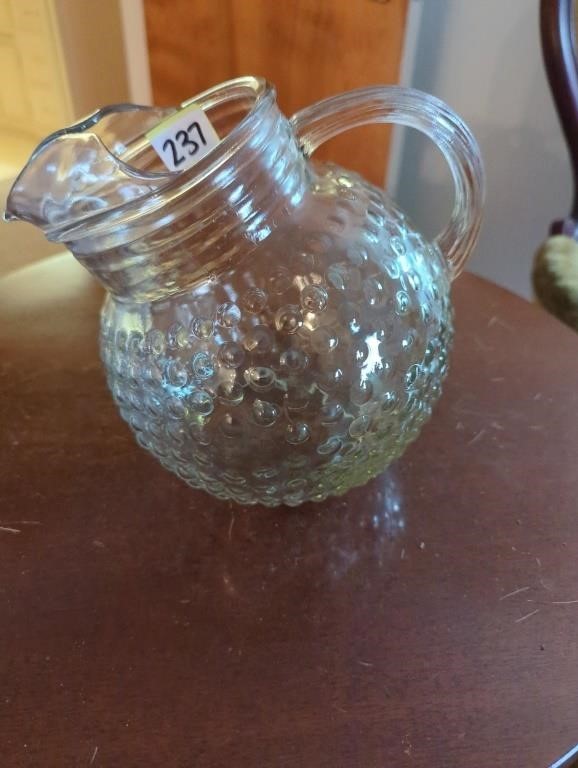 Clear glass hobnail pitcher