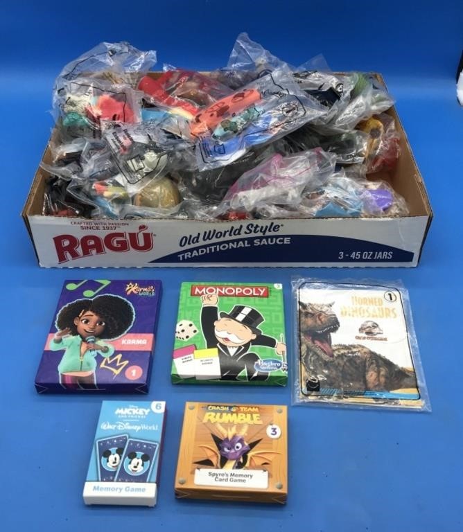 Large Box Of Packaged Happy Meal Toys & Some Games