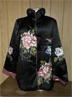 Vintage Asian Floral Satin rhinestone Jacket